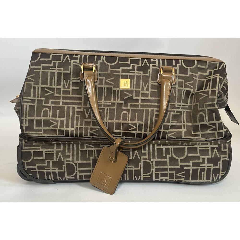 DIANE VON FURSTENBERG Brown Signature Logo Wheeled Luggage Travel Bag DVF